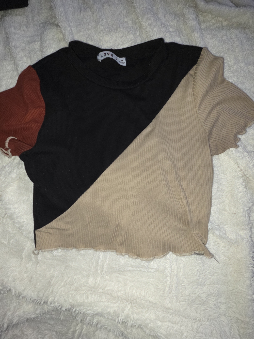 Love Colorblock Ribbed Crop Top - Black, Tan & Rust